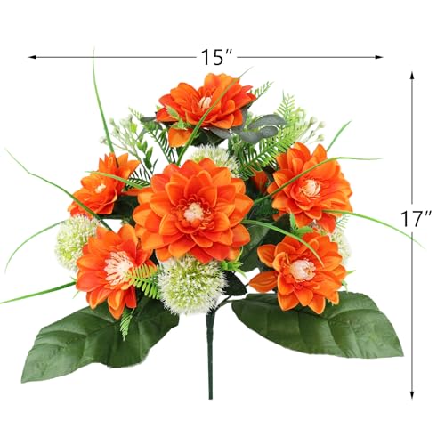 Cemetery Flowers -18 Piece Forked Orange Silk Artificial Flower for Headstones Grave Vase Gravesite Decoration - color: Orange