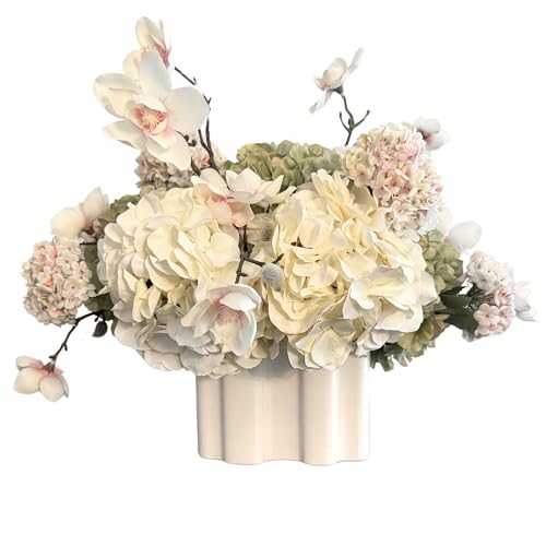 Moon Magnolia, Faux Floral Arrangement, Large-Size Premium Artificial Indoor Flower Display with Beautiful Blooms and Foliage That Lasts Forever - High Energy Natural Looking Floral - color: Moon Magnolia