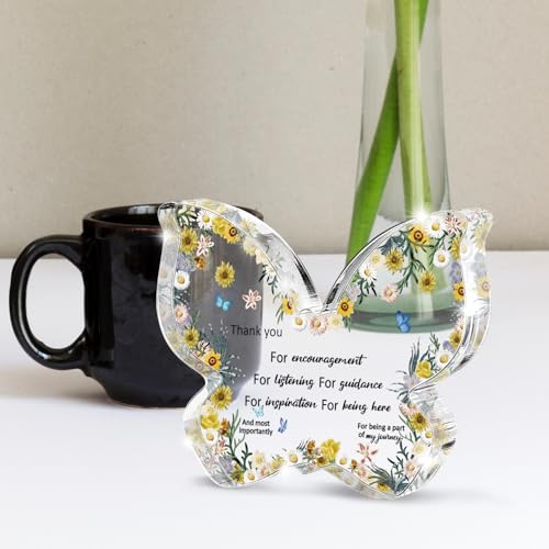 "Thank You For Being Part of My Journey" Yellow Butterfly Acrylic Plaque, Heartfelt Appreciation Gift for Teachers, Mentors, Mom & Friends - Inspirational Desk Decor - color: Yellow Black