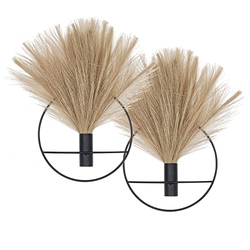 Pretty Jolly Boho Wall Decor, Wall-Mounted Metal Art, Hanging Artificial Pampas Display, Living Room, Bedroom, Bathroom, Diningroom, Fake Faux Plant 2 Pack Black Brown - color: 01-pampas-coffee - Black Ring, size: S 7.8inch (Black Ring)