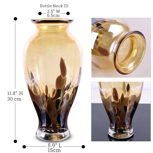 11.8" Tall Blown Amber Gold Glass Vase, Amber Opaque Glass Vase, Unique Design Wide Mouth Art Decoration for Home, Living Room, Dining Table, Pampas Grass Decor (Amber Gold) - color: Amber Gold