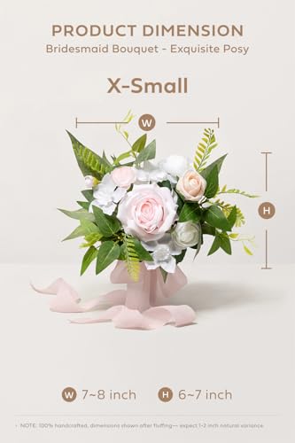 Ling's moment Pink Artificial Wedding Flower Bouquets for Bridesmaids White Floral Bouquet Blush Bridal Bouquets for Bridesmaids with Ribbon Ceremony Anniversary,7-inch Diameter - color: Pk-posy-blush & Cream