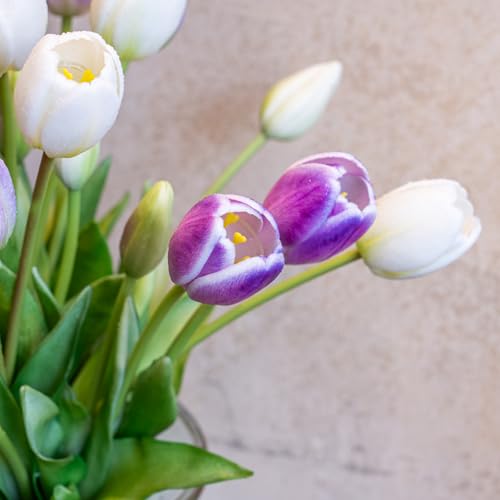 Artificial Tulips Flowers,Soft Touch Latex Bouquet, Fake Tulips,Spring Wedding Home Room Table Centerpiece Decor - color: 40pcs Amethyst Set(no Vase)