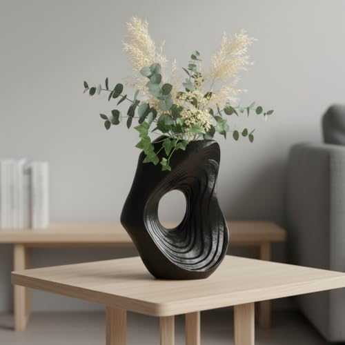 Sunddo Donut Black Vase for Home Decor - 11 Inch Tall Modern Ceramic Vases for Pampas Grass, Boho Decorative Vase for Flowers, Entryway, Fireplace, Kitchen Counter Decor - color: Black, size: 11 inch