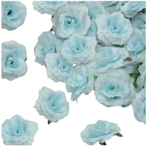 100 Pcs Mini Light Blue Roses Artificial Flowers Bulk, 1.9" Small Silk Fake Roses Flower Heads for Decoration, Wedding Centerpieces Bridal Shower Party Home Decor,DIY Crafts (Light Blue) - color: Light Blue