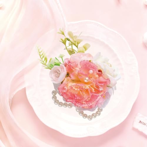 2 Pcs Pink White Carnation Wrist Corsage, Artificial Flower Corsage Bracelet for Wedding, Prom, Bridesmaid, Mother of the Bride, Bridal Shower Party (Carnation,2pcs Wrist Corsage) - color: Carnation,2pcs Wrist Corsage