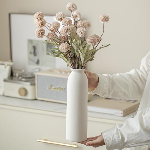 Ceramic Vase Set-3, Small Flower Vases for Decor, Modern Boho Farmhouse Style, 10.3 Inch Tall, Bisque White Color, Decorative Vases for Pampas Grass, Dried Flowers and Fresh Flowers (L Natural White) - color: L Natural White