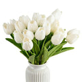 Artificial Tulips Bridal Wedding Festival Decor Bouquet Real Touch PU Flower Bouquet Pack of 20 (White) - color: White