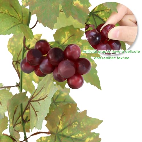 Artificial Grape Vine Leaf Garland Plant with 5 Strings Grapes, 6.5ft Artificial Fake Grape Vines Fake Greenery for Wedding Party Home Indoor Outdoors Decoration (2, Summer Leaf Garland) - color: Summer Grape Leaf Garland