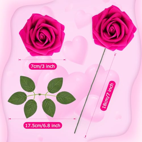 50 Pcs Artificial Foam Rose Flower Faux Bouquet Wedding Fake Rose Gift for Mother's Day Women DIY Bridal Shower Party Table Birthday Home Spring Decor (Hot Pink) - color: Hot Pink