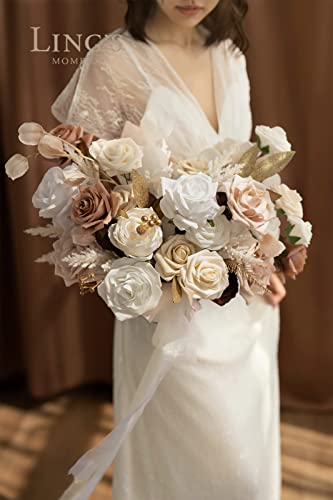 Ling's moment Artificial Flowers 50Pcs Cream Roses Decor w/Stems,3" Real Touch DIY Foam Floral for Wedding Bouquet/Centerpieces, Outdoors Party Backdrop, Room/Table, and Garden/Pot Decorations(2023) | Foam Material, With Stems, DIY Floral, Wedding/Party D
