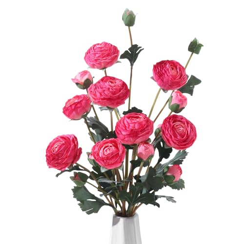 6Pcs Realistic Silk Pink Ranunculus Artificial Flowers Long Stems, 23.6" Tall Fake Flowers Faux Flowers Suit for Year-Round Home Decoration, Wedding, Bridal Bouquets, Office - color: Pink