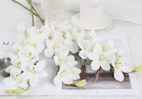 IPOPU White Orchid Artificial Flowers 5 Pcs Real Touch Orchids with Stem for Vase Wedding Party Table Centerpiece DIY Home Office Decor - color: White