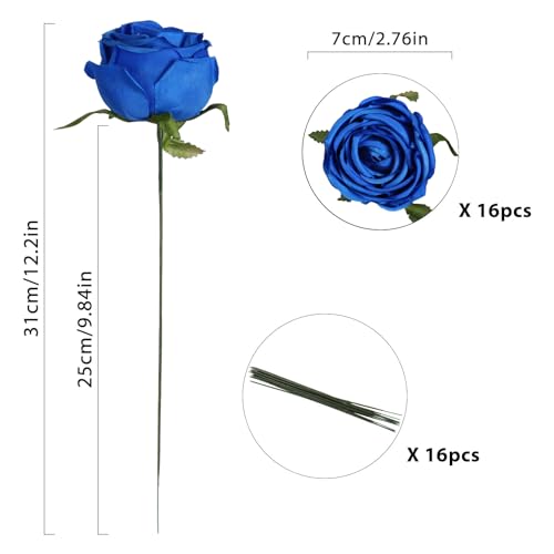 INSUNSIX Artificial Roses,16PCS Royal Blue Flowers 2.76" Austin Silk Roses Artificial Flowers Bulk for Wedding Bouquets Party Home Decor(Royal Blue) - color: Royal Blue