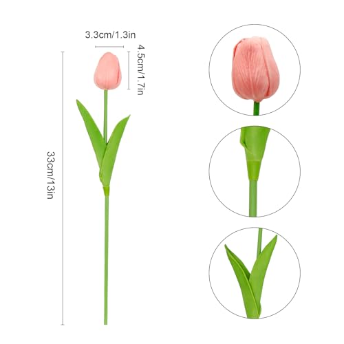 36 Pcs Tulips Artificial Flowers, 13 Inches Real Touch PU Fake Tulips for Wedding Bouquets, Home Decor - color: Pink