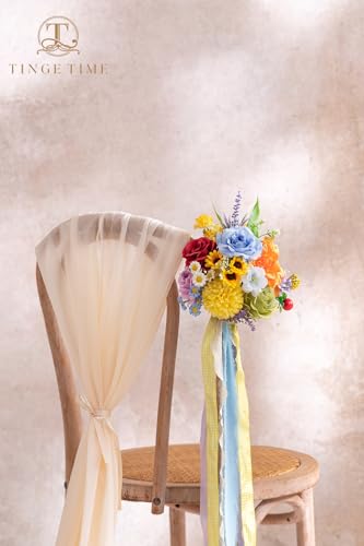 TINGE TIME Fake Flowers Artificial Flowers Peonies Bulbous Chrysanthemum Daisy Hydrangea Sunflower Violets Dahlia Daffodils Epiphyllum Orchid Cherry Blossom Camellia Leyaron (Rainbow Colorful) - color: Rainbow Colorful