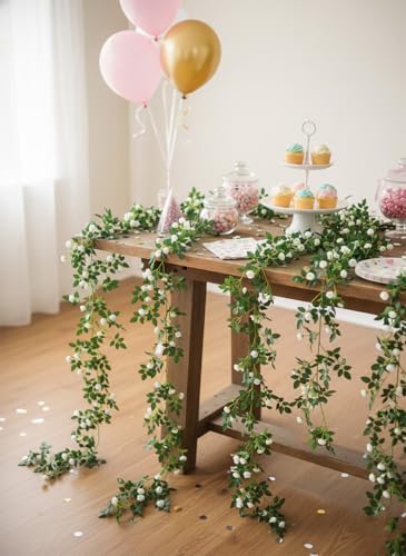 2PCS x 6FT Bendable Rose Vine Hanging Flower Garland Wildflower Floral Garland for Wall Decor Trellis Fence Home Room Decoration (White, 2pcs) - color: White, size: 2pcs