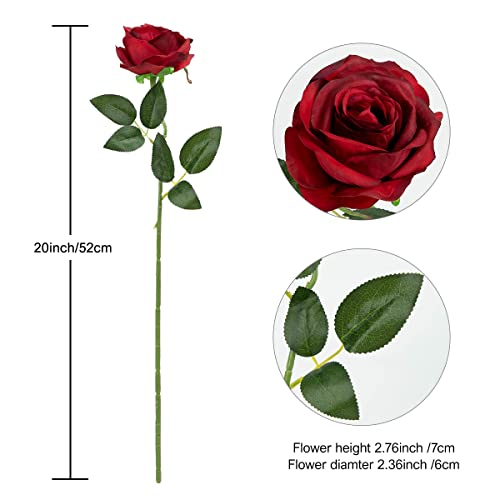 Hawesome 12PCS Artificial Silk Flowers Realistic Roses Bouquet Long Stem for Home Wedding Decoration Party (Burgundy, 12Pcs Flowers) - color: Burgundy, size: 12Pcs Flowers