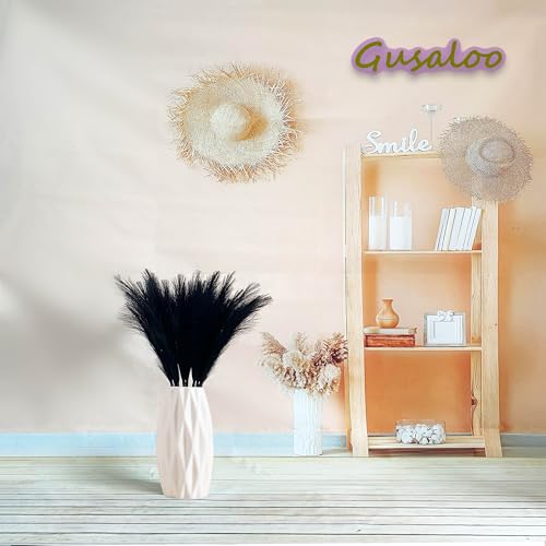 Artificial Faux Pampas Grass 8 Pcs Fake Artificial Adjustable Pampas Grass Variable Length Tall Fluffy Stems Table Vase Filler Centerpiece for Living Room Kitchen Decor Boho Decor Wedding -Black - color: Black