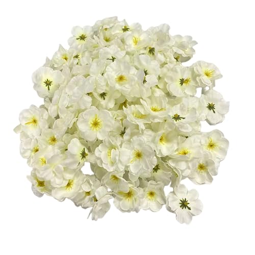 Rikyo 100 pcs Artificial Silk Cherry Blossom Flower Heads Spring Fake Plum Blossom Peach,Vase Fillers,Corsages for Wedding Decor,Nursery Wall,Archway Decor Wreath Garland Cake Ornaments (White) - color: White