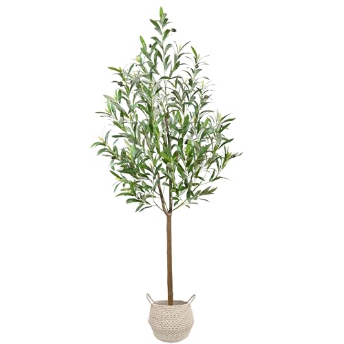 Warmplants Artificial Olive Tree, 5ft Tall Fake Olive Leaves Plant with Basket, Indoor Outdoor Faux Olive Topiary Silk Tree for Home Livingroom Office House Décor - size: 5ft