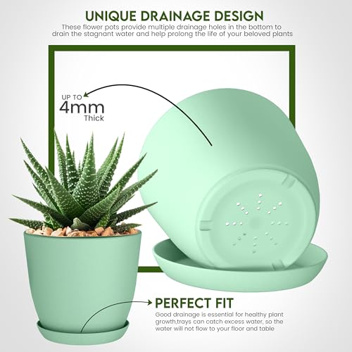 Utopia Home - Plant Pots Indoor with Drainage - 7/6.6/6/5.3/4.8 Inches Home Decor Flower Pots - Plastic Planters for Indoor Plants, Cactus, Succulents Pot (Mint, Pack of 10) - color: Mint, size: Pack of 10