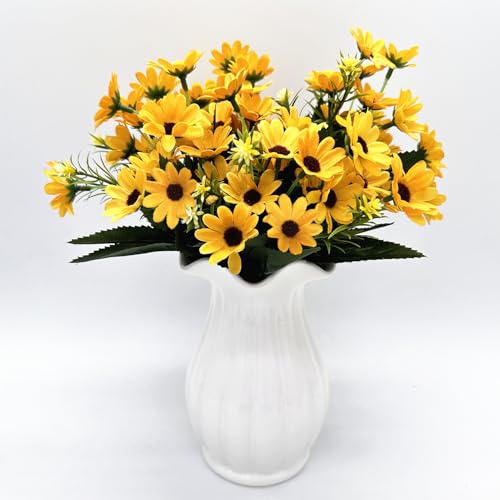 Yellow Daisy Artificial Flowers Bunches, Silk Realistic Wildflowers Bouquet Plastic Greenery Plants Bushes Mini Daisies Flower for Outdoor Indoor Home Garden Party Verandah Summer Decoration 4 Pack - color: Daisy - Yellow - 4 Bundles