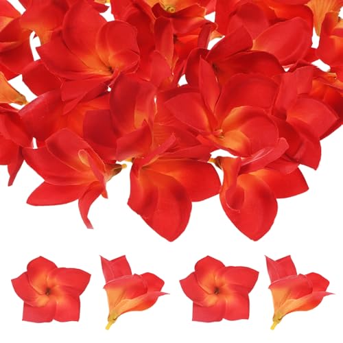 M METERXITY 10-Pack Artificial Plumeria Flowers, Fake Silk Heads Flower Hawaiian Plumeria Petal for DIY Crafts/Dress/Wedding/Party Decoration [Sunset Red, 3.9"/ 10cm] - color: Sunset Red