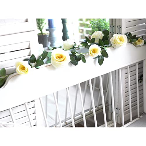 FiveSeasonStuff 29 Ft 4 Pack Rose Silk Flower Garland Artificial Flowers Decoration Hanging Floral Décor for Wedding Baby Shower Birthday Party Garden (Cream White) - color: Cream White