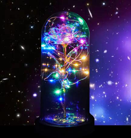 INOGIH Galaxy-Artificial Rose-Flowers-Forever Enchanted Rose with Colorful LED Light in Glass Dome for Romantic Gifts Anniversary