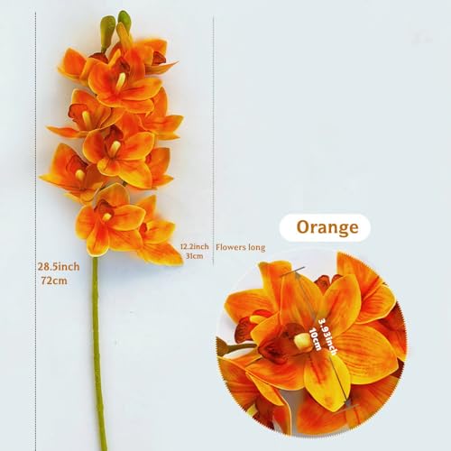 XIYUAN 28.5inch Artificial Phalaenopsis Flowers 2 Bunch 10 Large Petals Orchids Fake Cymbidium Flowers Artificial Orchid Flowers Stem Plants Latex Phalaenopsis Branches for Home Décor (Orange) - color: Orange 10 Heads