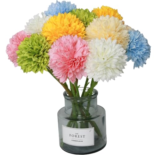 Tinsow 12 pcs Artificial Flowers Easter Faux Ball Chrysanthemum Bouquet Flowers Wedding Bouquet for Spring Home Garden Party Wedding Decoration (Mixed Color) - color: Easter