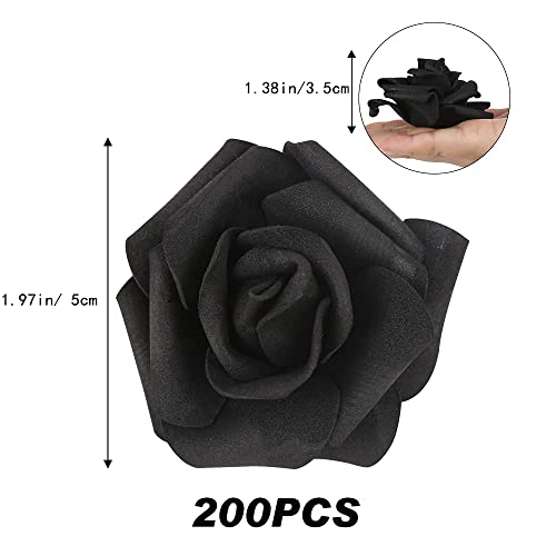 Stemless Rose Artificial Flower Heads, 200Pcs Black 1.97in Foam Roses for DIY Craft Wedding & Baby Shower Decoration - color: Black
