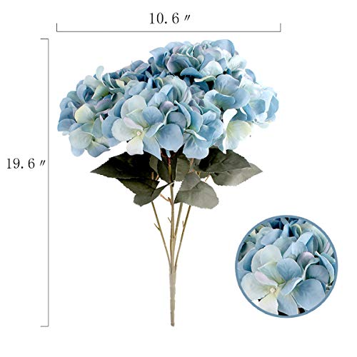 Jim's Cabin Artificial Flowers Silk Hydrangea Arrangements 2 Bouquet with 5 Big Heads Fake Flower Bunch for Women Bedroom Wedding Cabin Decor DIY(Dark Bule) - color: Dark Bule