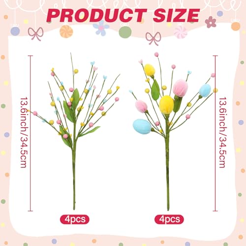 8 Pcs Easter Decorations for Home with Eggs, Easter Artificial Flowers, Spring Tabletop Centerpiece for Home, Living Room, Dining Table, Party, Wedding, Eggs Spring Flowers Gifts