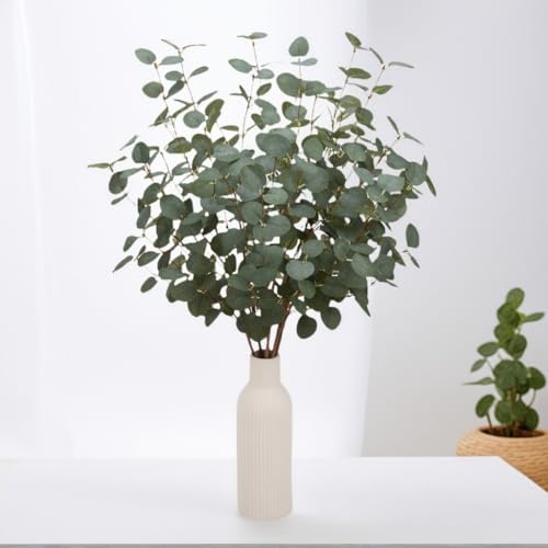 6 Pcs 27" Eucalyptus Stems Greenery Stems Eucalyptus Leaf Spray in Green Silk Plastic Plants Floral Artificial Plants for Home Party Wedding Decoration(Dark Green) - color: Dark Green - 6 Pcs