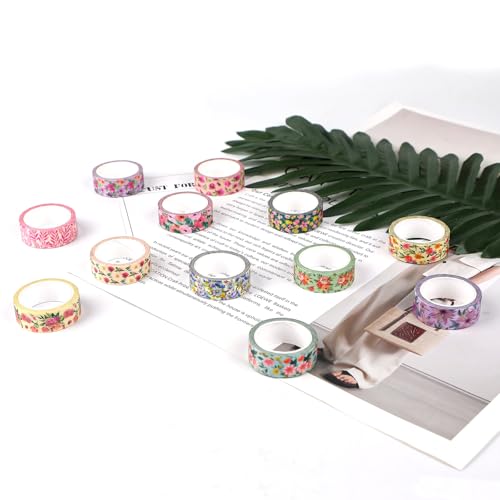12 Rolls Flower Washi Tape Set, Spring Watercolor Floral Decorative Masking Tape for Monther's Day DIY Crafts Spring Garden Scrapbooks Journals Planners Supplies Gift Wrapping 16.4Ft - color: G