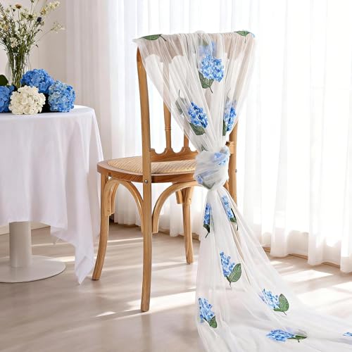 Hydrangea Floral Table Runner 29.5 x 118 Inch Embroidery Wildflower Tulle Table Runner Summer Gauze Home Decor for Wedding Birthday Baby Shower Party Dining Decor DIY - style: Hydrangea
