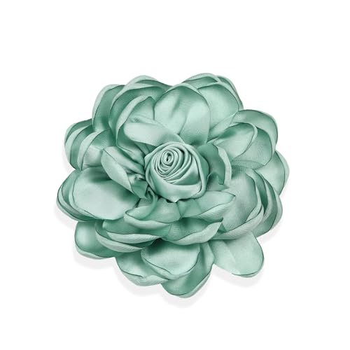 Dainty Satin Rose Flower Brooch Pins for Women Delicate Large Camellia Pins Shawl Clips Duckbill Clips Wedding Prom Banquet Party Jewelry Gift - color: Pistachio