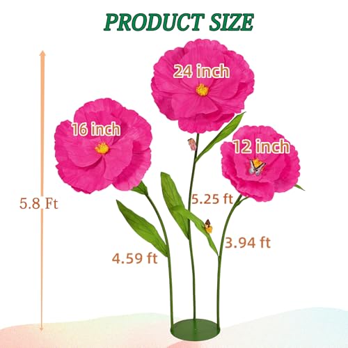 5.8 Ft Giant Artificial Flowers,Large Paper Flower,Huge Poppy Flowers Decoration for Wedding,Hotel,Office,Window Display and Home Farmhouse Decor(Red) - color: Red