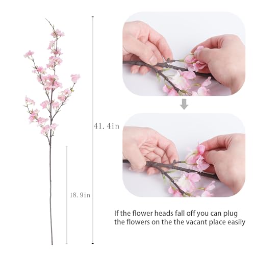 LESING 4pcs Artificial Cherry Blossom Flowers, 41.4" Realistic Fake Silk Long Stems Artificial Cherry Blossom Branches for Floor Table Home Wedding Decoration (Pink-1) - color: Pink-1