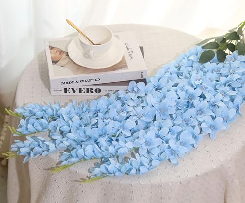 2PCS Artificial Blue Hanging Wisteria Flowers, 2.95ft Wisteria Garland with 5 Branches Realistic Silk Hanging Flowers for Decoration, Wedding Arch, Party Backdrop, and Home Wall Decor - color: Blue