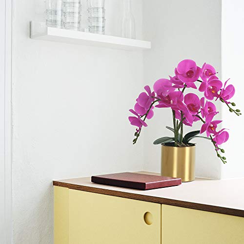 LESING Artificial Orchid Flower with Vase, White Orchid Bonsai Faux Orchid Phalaenopsis Plant Pot Arrangements for Home Decoration (Purple,Gold Vase) - color: Purple,gold Vase