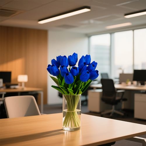 20pcs Blue Tulips Flowers Fake Tulips Artificial Flowers 13 Inch for Mother's Day Easter Gifts in Home Kitchen Wedding Dining Table Decorations - color: Blue