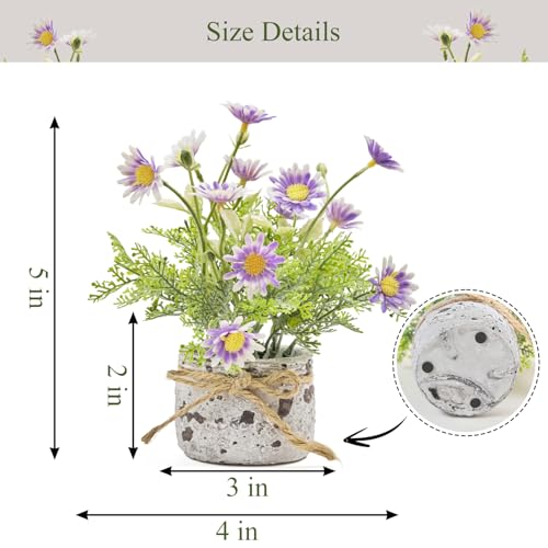 Daisy Artificial Flowers in Cement Vases 2Pcs,Daisies Faux Flowers Farmhouse Home Coffee Table Bookshelf Office Desk Decorations Kitchen Dining Room Fake Plants Indoor(Purple) - color: Purple Daisy
