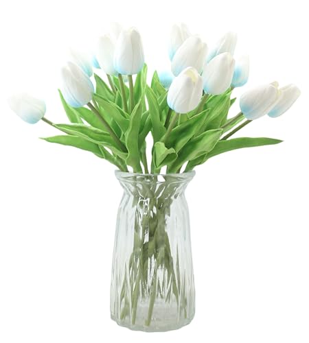 10-Heads Home Decor Mini Tulip Real Touch Tulips Artificial Flowers Bouquets for Home Wedding Party Centerpiece Decoration (Blue) - color: Blue