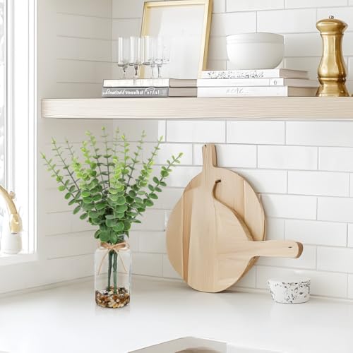 Hollyone Artificial Eucalyptus Stems in Glass Vase with Faux Water and Stones, 15.7" Fake Plants Eucalyptus Leaves Branch for Indoor Shelf Desk Home Bathroom Wedding Table Centerpiece Decor - color: Green #4