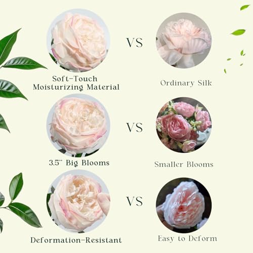 4 Pcs Real Touch Peonies Artificial Flowers, 3.5'' Big Bloom Austin Rose Peony Latex Fake Flower with Stems for Wedding Bouquet Party Valentines Arrangement Home Kitchen (Edge Pink) - color: Edge Pink