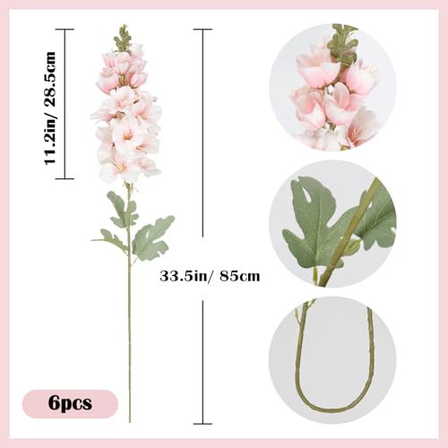 6PCS Pink Gladiolus Artificial Flowers 33.5in Long Stem Fake Silk Flowers Faux Gladiolus for Tall Vases Wedding Home Party Centerpieces Table Decor Floral Arrangements (Light Pink) - color: Light Pink