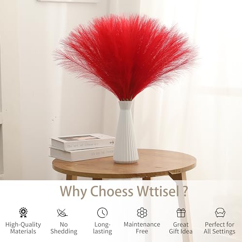 50pcs 22" Red Pampas Grass - Faux Pampas Grass Decor Pompas Floral Arrangement and Vase Filler for Boho Home Wedding Mothers Day Decoration - color: Red, size: 50pcs
